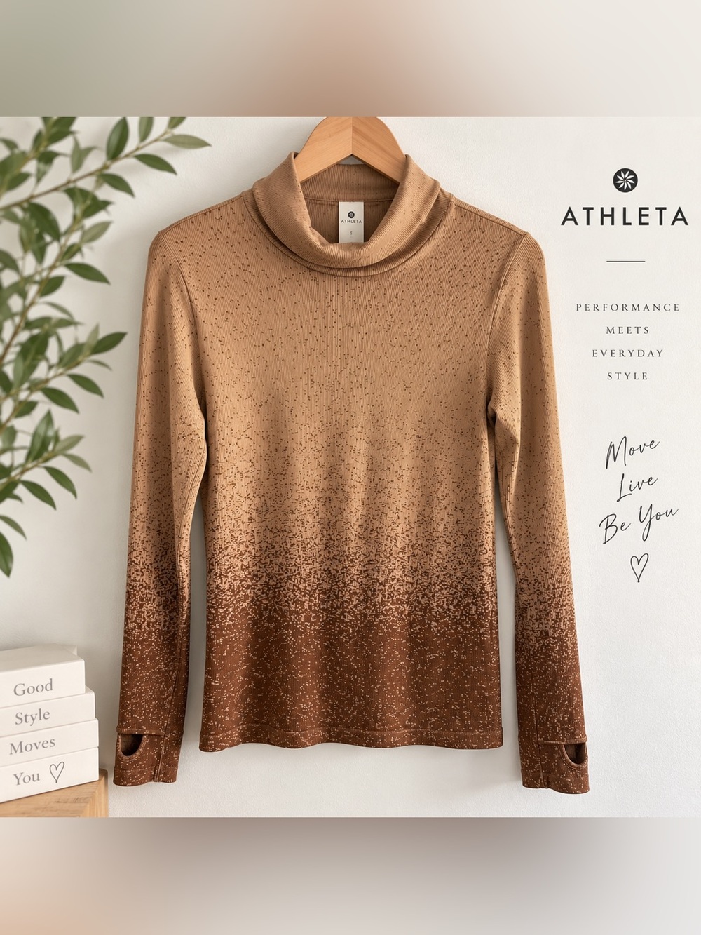 Athleta Ribbed turtleneck in Taupe Brown size Small